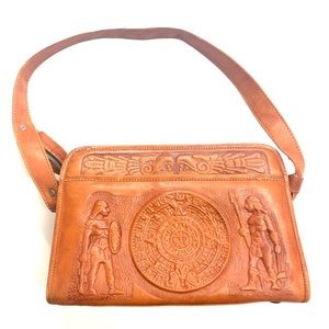 Vintage Brown Leather Hand Tooled Indian Boho Bag